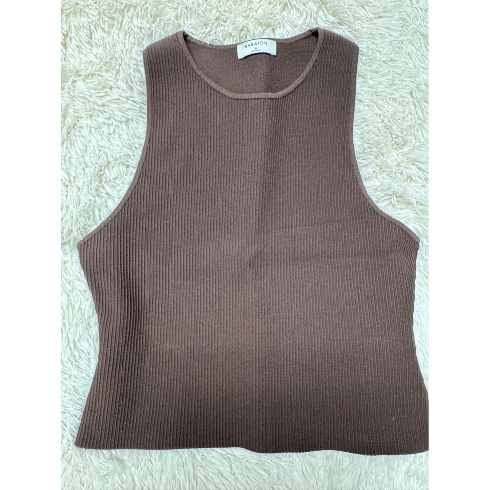 Babaton - Brown Sculpt Knit Racerback High-Neck Tank - XL - Picture 4 of 6
